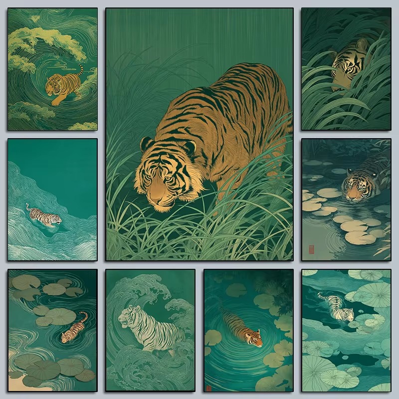 Japanese Lifestyle Game - Malen-nach-Zahlen-Set: Minimalistischer japanischer Stil, Tiger Ukiyo-e,