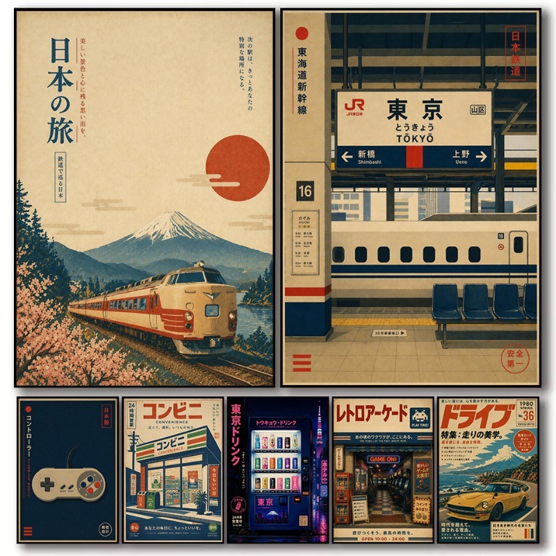 Japanese Lifestyle Game - Vintage Japanisches Traditionelles Spielhallen-Poster mit Bahnhofsmotiv