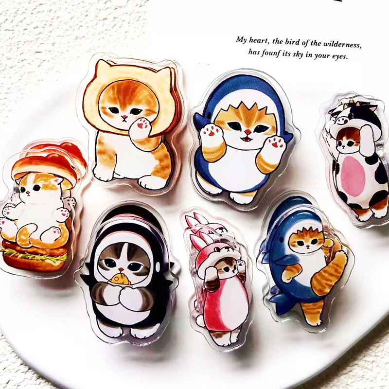 Japanese Lifestyle Goods - 7-teiliges Set Niedliche Mofusand Hai-Katzen-Serie Acryl-PP-Clips