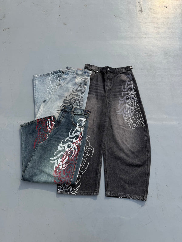 Japanese Lifestyle Goods - Harajuku Gothic Y2K Denim-Hosen Unisex High